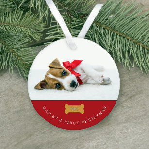 Your Dog's First Christmas   Red with Two Photos Ornament