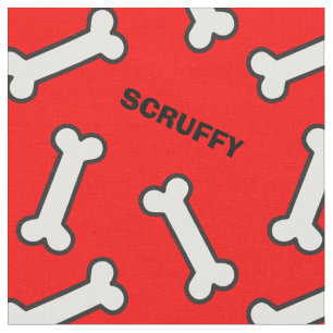 Your Dog's Name Red and White Bone Pattern Fabric