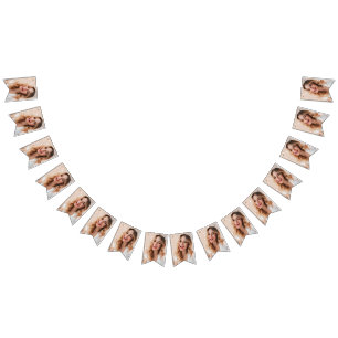 Your face on a personalised welcome home party bunting flags