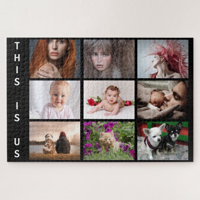 YOUR family and pets collage on black Jigsaw Puzzle (Horizontal)