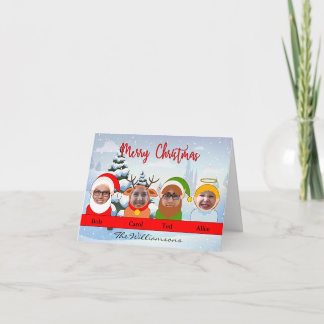 Your Family as Santa Reindeer Elf and Angel Photo Holiday Card (Front)