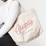 Your Family Christmas Modern Script Family Name Large Tote Bag<br><div class="desc">Modern,  minimalist Christmas calligraphy design with your family name! Simple yet classic stylish in red and green,  this cute tote makes for the perfect festive accessory! Rock the holidays in our personalized totes with modern script. Tis the season for stylish joy! 🛍️🎄 #ChristmasStyle #FamilyFun</div>