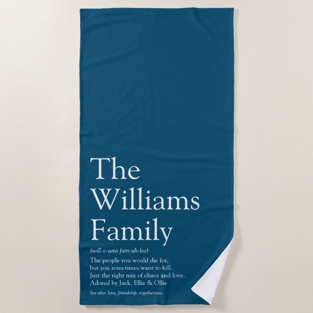 Your Family Definition Fun Blue Modern Beach Towel (Front)