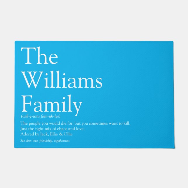 Your Family Definition Modern Fun Sky Blue Doormat (Front)