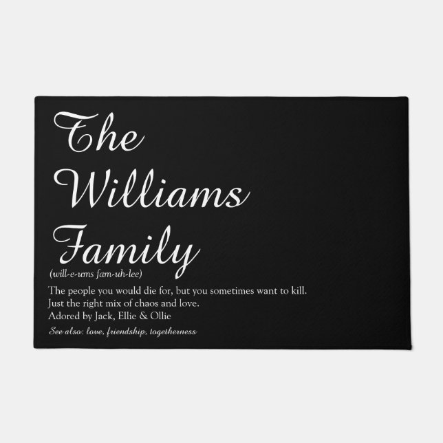 Your Family Definition Script Black and White Doormat (Front)