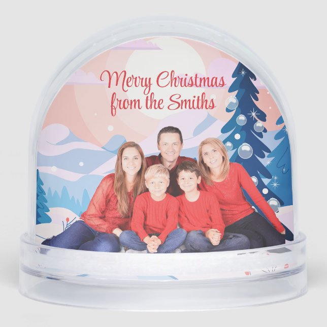 Your Family in a Christmas Landscape Greetings  Snowglobe (Front)