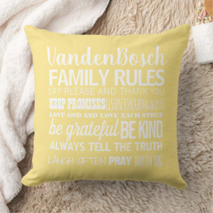 Your Family Name Family Rules & Established Date Throw Pillow