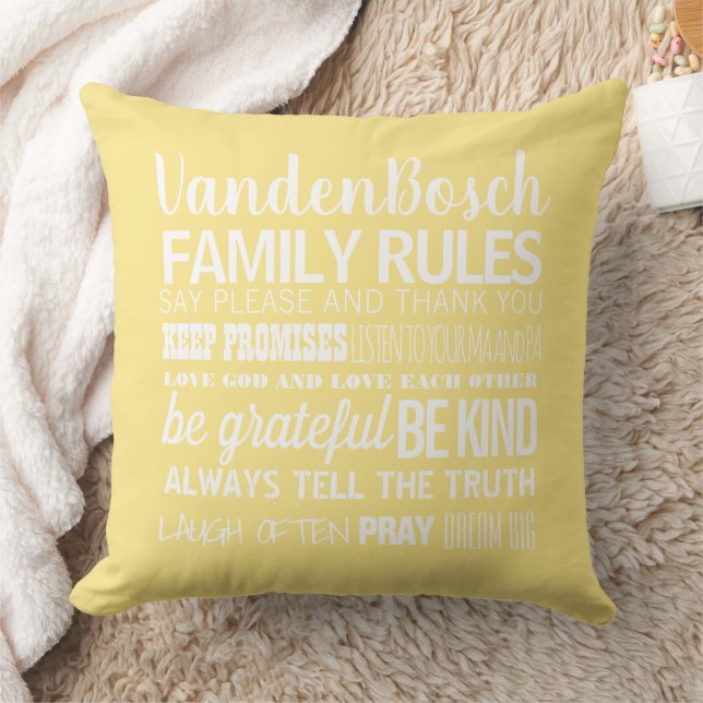 Your Family Name Family Rules & Established Date Throw Pillow (Blanket)
