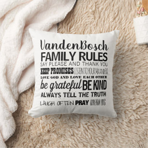 Your Family Name Family Rules & Established Date Throw Pillow