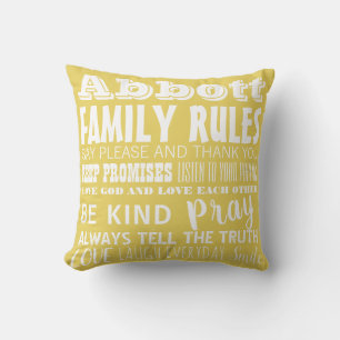 Your Family Name Family Rules & Established Date Throw Pillow
