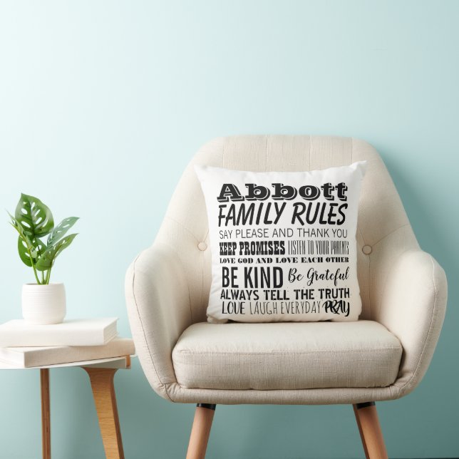 Your Family Name Family Rules & Established Date Throw Pillow (Chair)