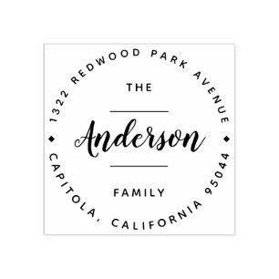 Your Family Name   Hand Lettered Script Address Rubber Stamp
