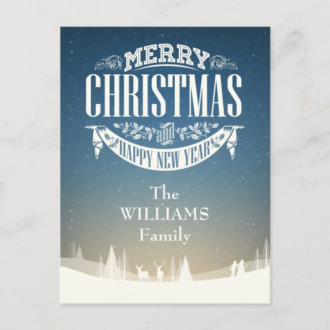 Your Family Name Merry Christmas Winter Snow Scene Postcard (Front)