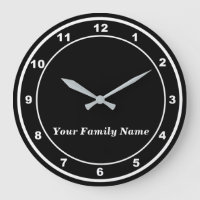 Your Family Name on Black Round Wall Clock