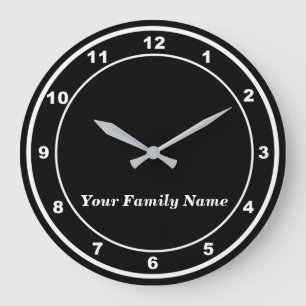 Your Family Name on Black Round Wall Clock