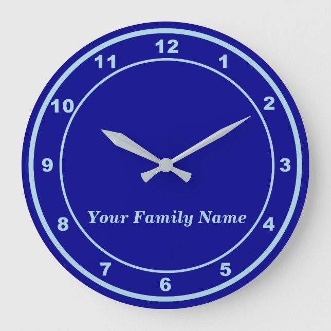 Your Family Name on Blue Round Wall Clock (Front)
