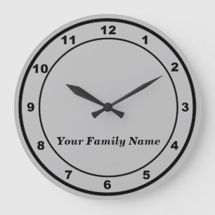 Your Family Name on Gray Round Wall Clock