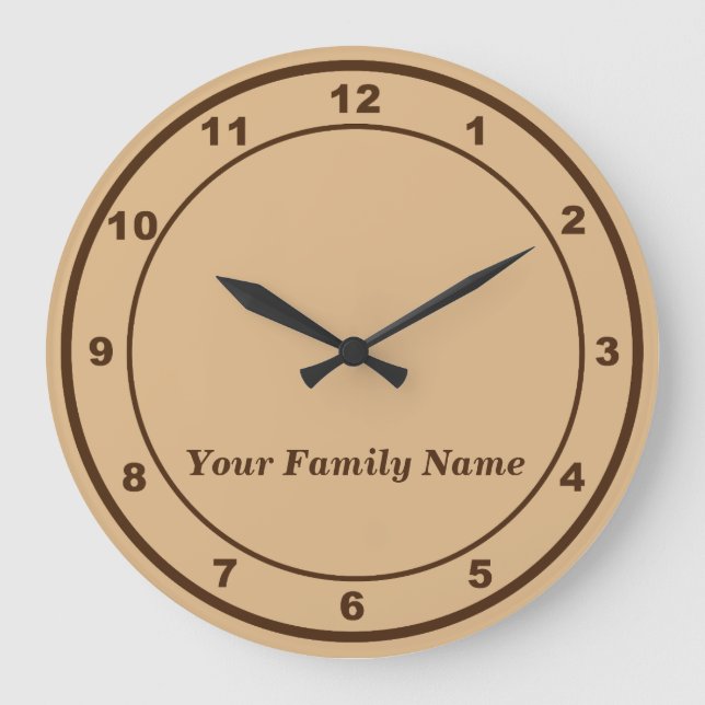 Your Family Name on Light Brown Round Wall Clock (Front)