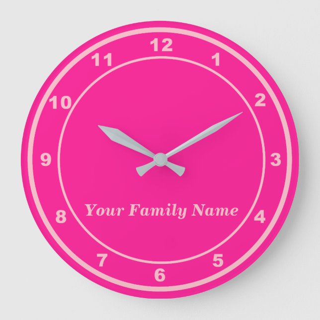 Your Family Name on Pink Round Wall Clock (Front)