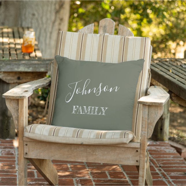 Your Family Name Personalized Chive Green Outdoor Pillow (Chair)