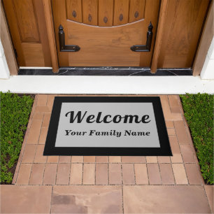 Your Family Name With Welcome Text on Gray Doormat