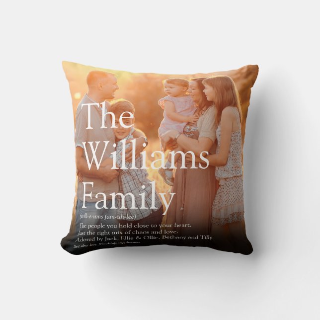 Your Family Photo and Definition Modern Fun Throw Pillow (Front)