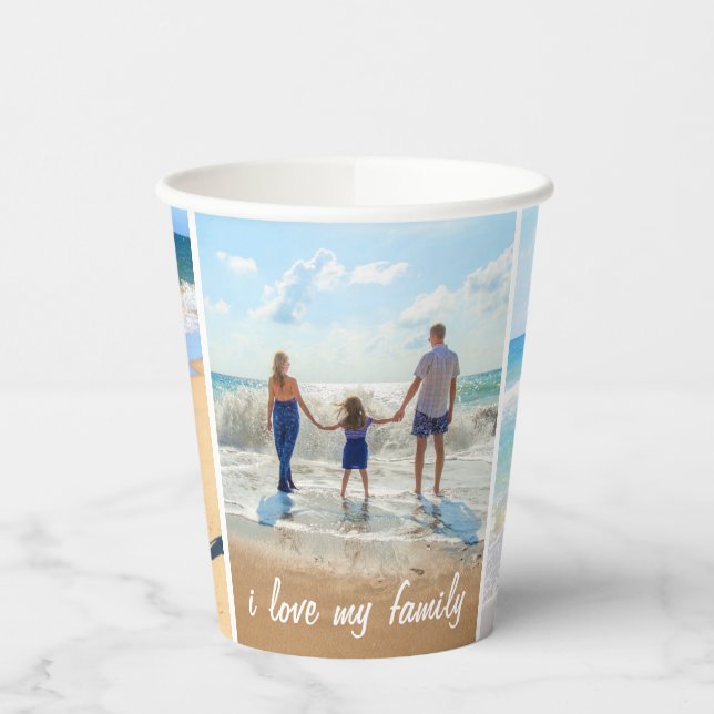Your Family Photo Collage Paper Cups Custom Text (Left)