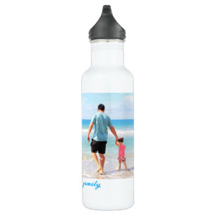 Your Family Photo Collage Water Bottle with Text