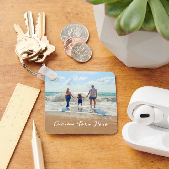 Your Family Photo Keychain Gift with Custom Text (Desk)
