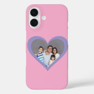 Your Family Photo Purple Heart Pink Background iPhone 16 Case