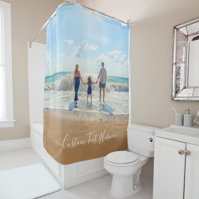 Your Family Photo Shower Curtain with Custom Text (In Situ)