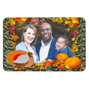 Your family Photo Thanksgiving turkey and pumpkins Magnet