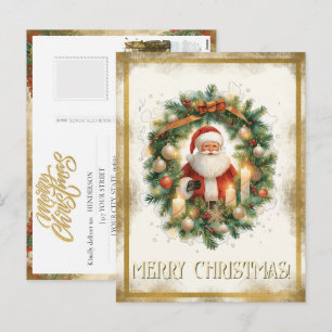 Your Family Photo Vintage Santa Gold Christmas Holiday Postcard