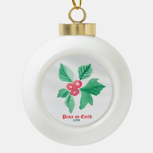  Your favourite Icon Personalized Christmas Holly Ceramic Ball Christmas Ornament (Front)