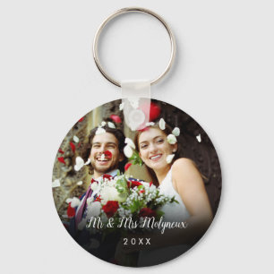 Your Favourite Wedding Photo Date and Script Name Keychain