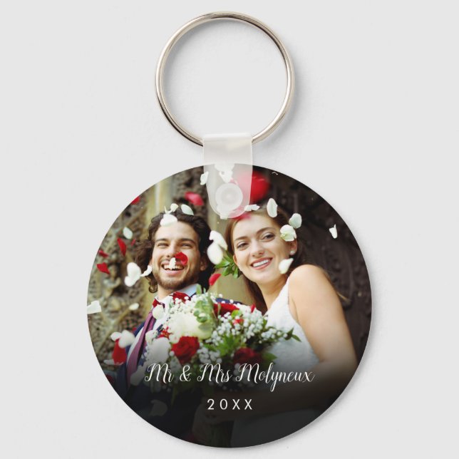 Your Favourite Wedding Photo Date and Script Name Keychain (Front)