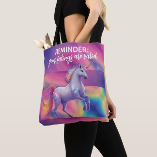 Your Feelings Are Valid Rainbow Tie Dye Unicorn Tote Bag