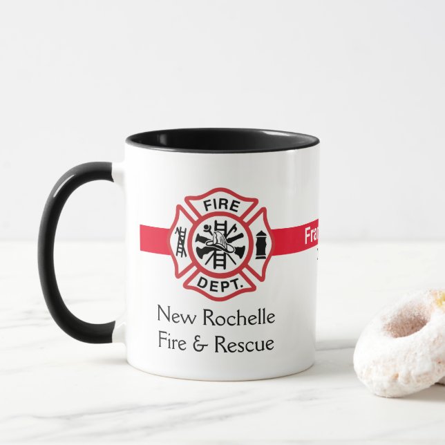 Your Firehouse Emblem Fire Department Firefighter  Mug (With Donut)