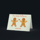 Your First Christmas Married!  Gingerbread Men Holiday Card<br><div class="desc">NewParkLane - Cute Christmas greeting Card for newly weds, with 'Your First Christmas married!' quote, to celebrate their first Christmas as a married couple, featuring two cute gingerbread men, and a little baby gingerbread man and a heart in between them, against a sage green snowy background. The texts are in...</div>