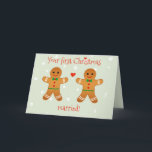Your First Christmas Married!  Gingerbread Men Holiday Card<br><div class="desc">NewParkLane - Cute Christmas greeting Card for newly weds, with 'Your First Christmas married!' quote, to celebrate their first Christmas as a married couple, featuring two cute gingerbread men, and a little baby gingerbread man and a heart in between them, against a sage green snowy background. The texts are in...</div>