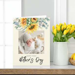 Your First Mother's Day Sunflower Greenery Photo Card