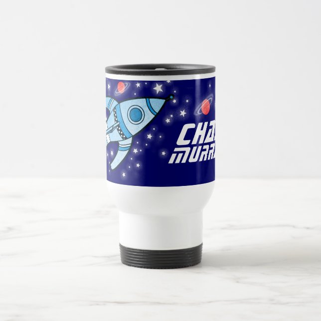 Your full name rocket space blue kids mug (Center)