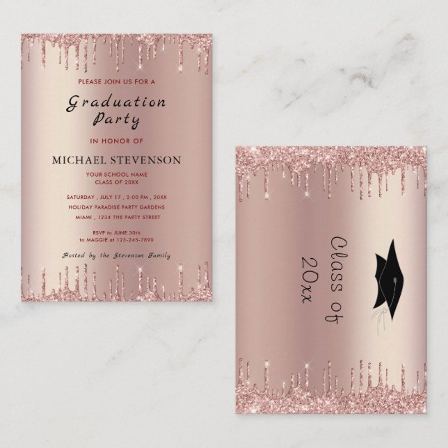 Your Graduation Party Invitation Rose Gold Glitter (Front/Back)