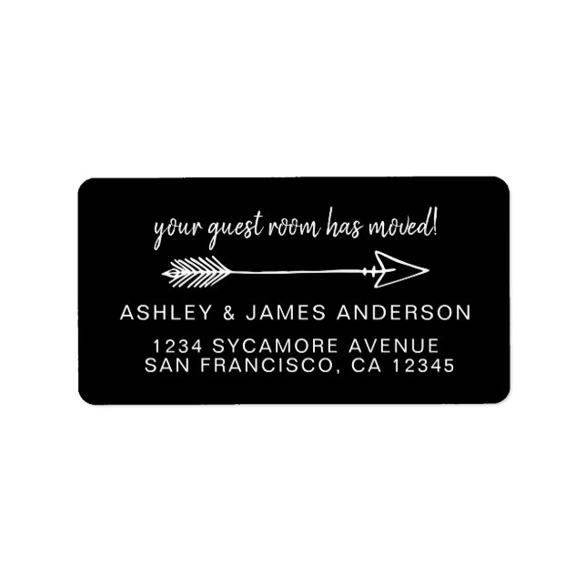 Your Guest Room Has Moved Black New Address Label (Front)