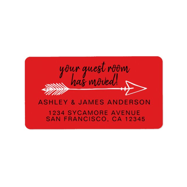 Your Guest Room Has Moved Bright Red New Address Label (Front)
