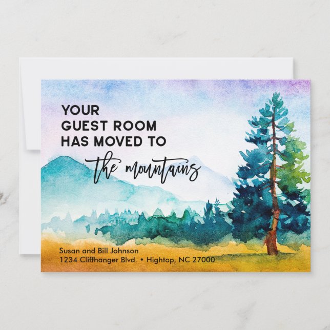 Your Guest Room Moved to the Mountains New Home Announcement (Front)