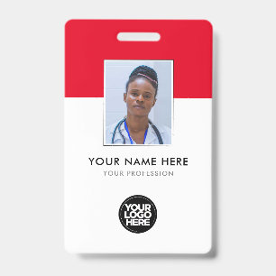 Your Health Care Company Logo Red Photo Clip Name Badge