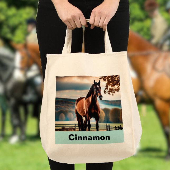 Your Horse Photo and Name Custom Tote Bag (A stylish tote bag to customize with a favorite photo of your horse and their name)