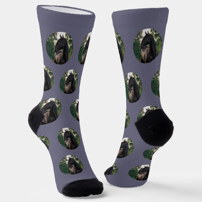 Your Horse Photo Lavender Purple Round Pet Image Socks (Angled)