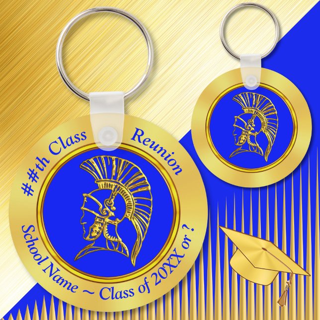 Your Image, Colours, Text on Class Reunion Keychain (Trojan themed, Class Reunion Party Favors. High School Reunion Ideas, 50 year class reunion, 40 year)